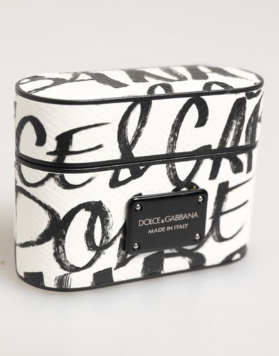 Black Leather Monogram Print Logo Holder Airpods Case - Dolce & Gabbana - Modalova