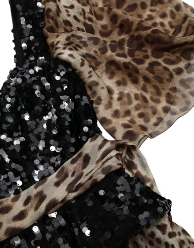 Leopard Print Silk Sequin Ruffle Maxi Women's Dress - Dolce & Gabbana - Modalova
