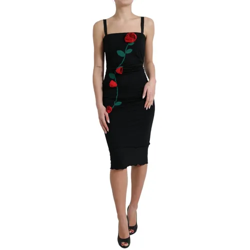 Wool Sleeveless Rose Applique Women's Dress - Dolce & Gabbana - Modalova