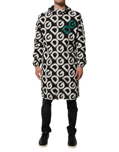 Black White Logo Print Hooded Coat Men Men's Jacket - Dolce & Gabbana - Modalova