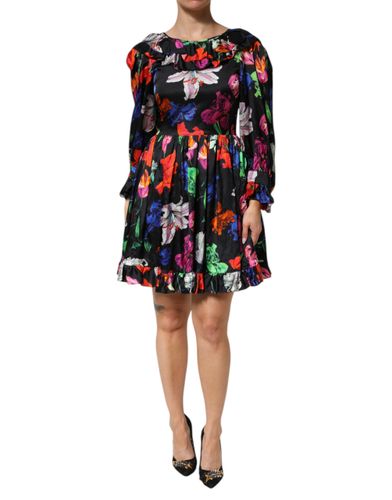 Women's Black Floral Ruffle Long Sleeve Mini Women's Dress - MSGM - Modalova