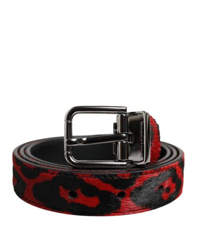 Black Red Leopard Silver Metal Buckle Men's Belt - Dolce & Gabbana - Modalova