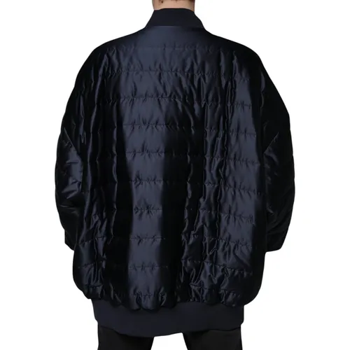 Dark Blue Quilted Full Zip Bomber Men's Jacket - Dolce & Gabbana - Modalova