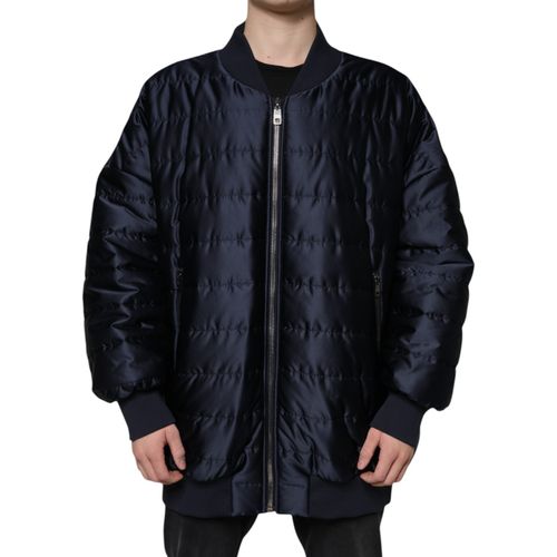 Dark Blue Quilted Full Zip Bomber Men's Jacket - Dolce & Gabbana - Modalova