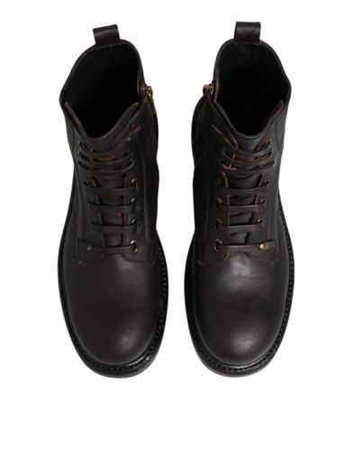 Dark Leather Lace Up Mid Calf Boots Men's Shoes (Pre-Owned) - Dolce & Gabbana - Modalova