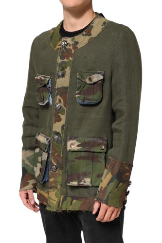 Camouflage Linen Button Down Men's Jacket - Dolce & Gabbana - Modalova