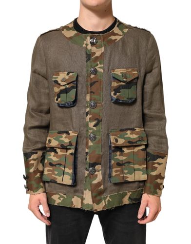 Camouflage Linen Button Down Men's Jacket - Dolce & Gabbana - Modalova