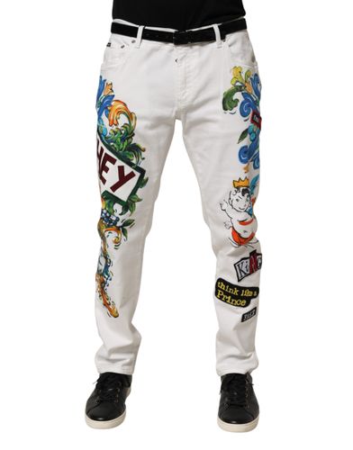 Graffiti Print Skinny GOLD Denim Men's Jeans (Pre-Owned) - Dolce & Gabbana - Modalova
