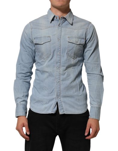Blue Denim Collared Long Sleeve Men Men's Shirt (Pre-Owned) - Maison Clochard - Modalova