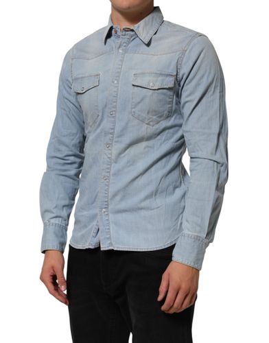Blue Denim Collared Long Sleeve Men Men's Shirt (Pre-Owned) - Maison Clochard - Modalova