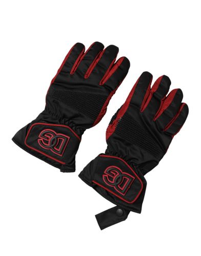 Black Red Nylon Wrist Length Mitten Men's Gloves - Dolce & Gabbana - Modalova