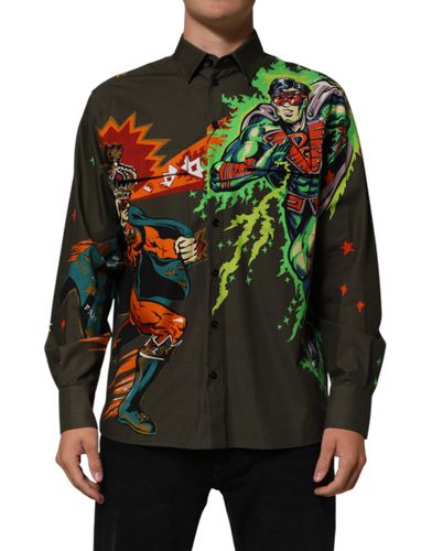 Green Superhero Print Button Down Men's Shirt - Dolce & Gabbana - Modalova
