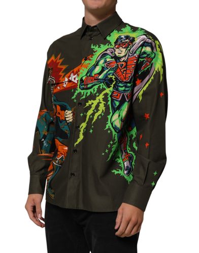 Green Superhero Print Button Down Men's Shirt - Dolce & Gabbana - Modalova
