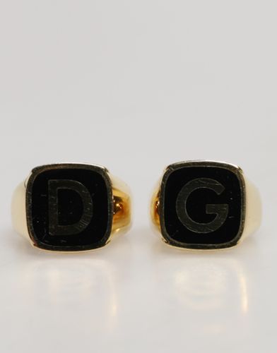 Gold-Tone Real Brass Black Enamel "DG" Adjustable Men's Rings - Dolce & Gabbana - Modalova