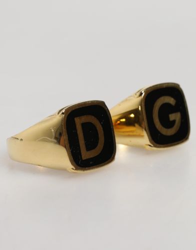 Gold-Tone Real Brass Black Enamel "DG" Adjustable Men's Rings - Dolce & Gabbana - Modalova