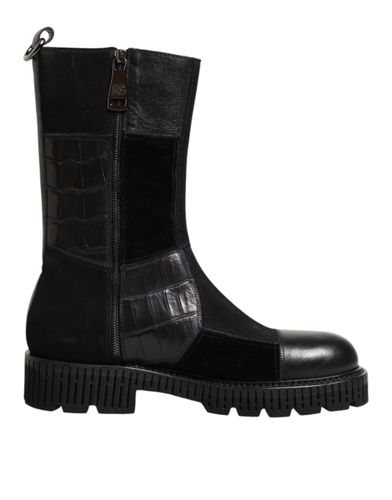 Patchwork Leather Mid Calf Boot Men's Shoes - Dolce & Gabbana - Modalova