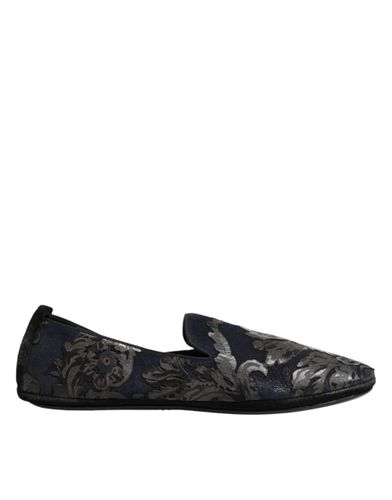 Black Jacquard Leather Slip On Loafers Men's Shoes - Dolce & Gabbana - Modalova