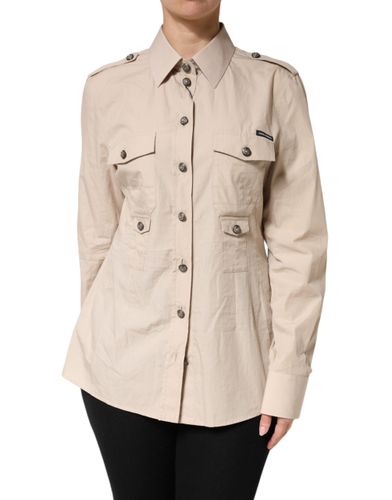 Beige Collared Long Sleeve Cotton Shirt Women's Top - Dolce & Gabbana - Modalova
