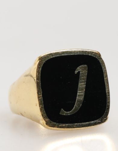Gold-Tone Real Brass Black Enamel "J" Adjustable Men's Rings - Dolce & Gabbana - Modalova