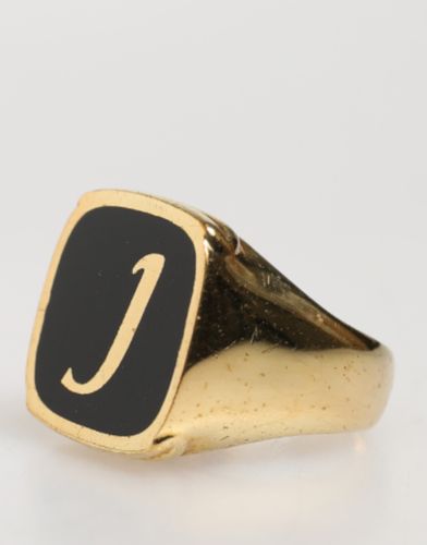 Gold-Tone Real Brass Black Enamel "J" Adjustable Men's Rings - Dolce & Gabbana - Modalova