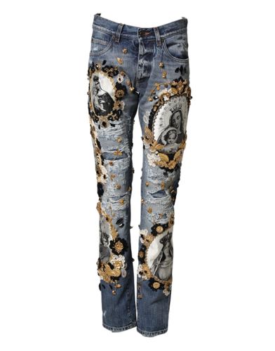Ripped Embellished Cotton Denim Men's Jeans - Dolce & Gabbana - Modalova