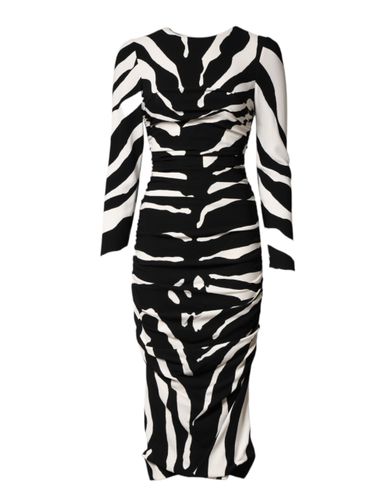Black White Zebra Viscose Sheath Midi Women's Dress - Dolce & Gabbana - Modalova