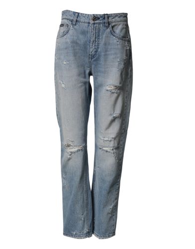 LightBlue Ripped Washed BOYFRIEND Denim Women's Jeans - Dolce & Gabbana - Modalova
