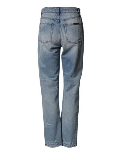 LightBlue Ripped Washed BOYFRIEND Denim Women's Jeans - Dolce & Gabbana - Modalova