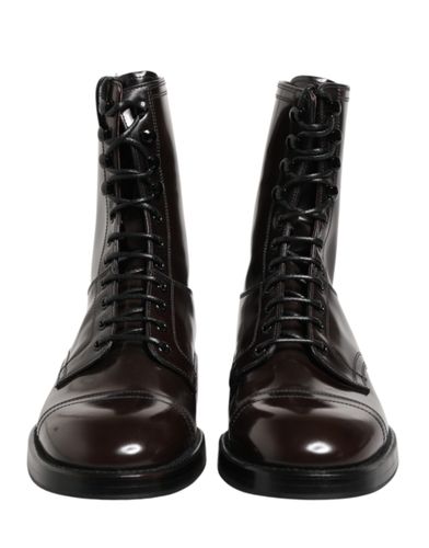 Brown Leather Lace Up Mid Calf Boots Men's Shoes (Pre-Owned) - Dolce & Gabbana - Modalova