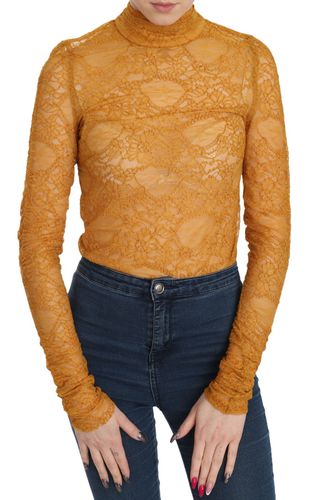 Mustard Turtle Neck Long Sleeve Lace Top Women's Blouse - Mangano - Modalova