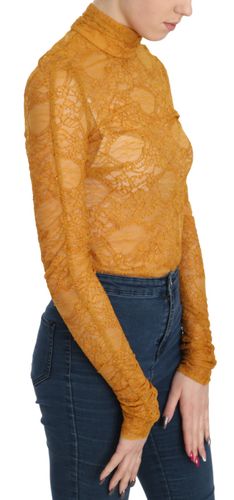 Mustard Turtle Neck Long Sleeve Lace Top Women's Blouse - Mangano - Modalova