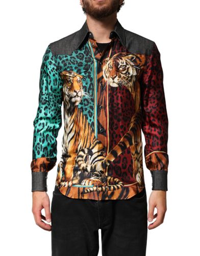 Tiger Leopard Print Silk Men Men's Shirt - Dolce & Gabbana - Modalova