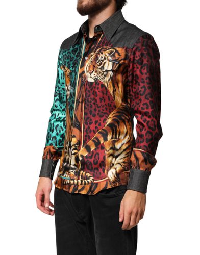 Tiger Leopard Print Silk Men Men's Shirt - Dolce & Gabbana - Modalova