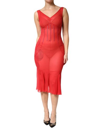 Silk Sleeveless Sheath V-neck Midi Women's Dress (Pre-Owned) - Dolce & Gabbana - Modalova