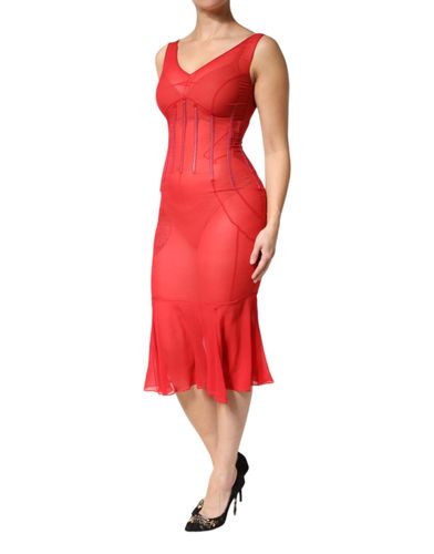 Silk Sleeveless Sheath V-neck Midi Women's Dress (Pre-Owned) - Dolce & Gabbana - Modalova