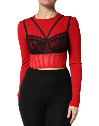Red Black Nylon Bralette-Style Cropped Women's Top - Dolce & Gabbana - Modalova