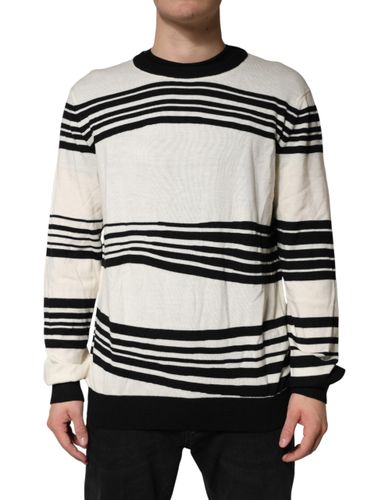 Black White Stripe CrewNeck Pullover Men's Sweater - Dolce & Gabbana - Modalova