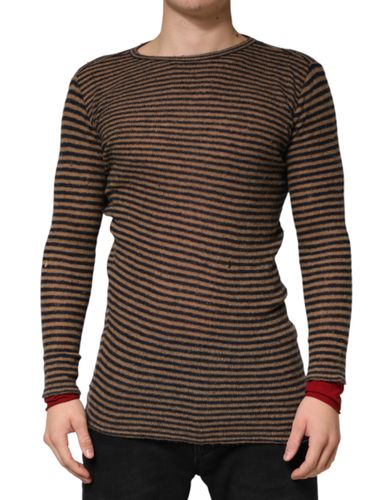 Brown Black Stripes Wool Crew Neck Pullover Men's Sweater (Pre-Owned) - Daniele Alessandrini - Modalova
