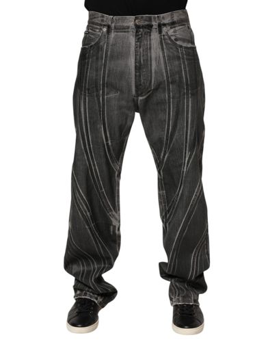 Black Grey Graphic Print Denim Pants Men's Jeans - Dolce & Gabbana - Modalova