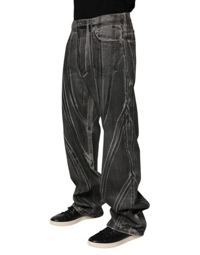 Black Grey Graphic Print Denim Pants Men's Jeans - Dolce & Gabbana - Modalova