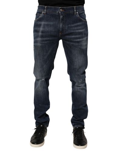 Dark Washed Running Ripped Denim Men's Jeans - Dolce & Gabbana - Modalova