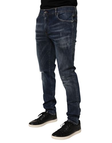 Dark Washed Running Ripped Denim Men's Jeans - Dolce & Gabbana - Modalova
