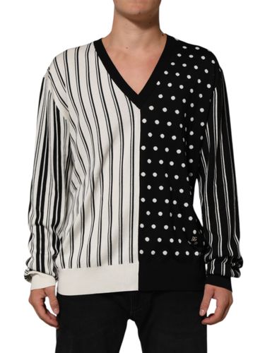 Black White Stripe Polka V-Neck Pullover Men's Sweater (Pre-Owned) - Dolce & Gabbana - Modalova