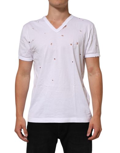 Distressed Cotton V Neck Men Men's T-shirt - Dolce & Gabbana - Modalova