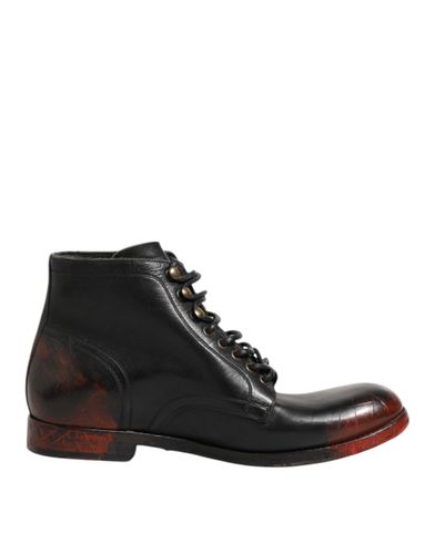 Black Red Lace Up Short Ankle Boot Men's Shoes - Dolce & Gabbana - Modalova
