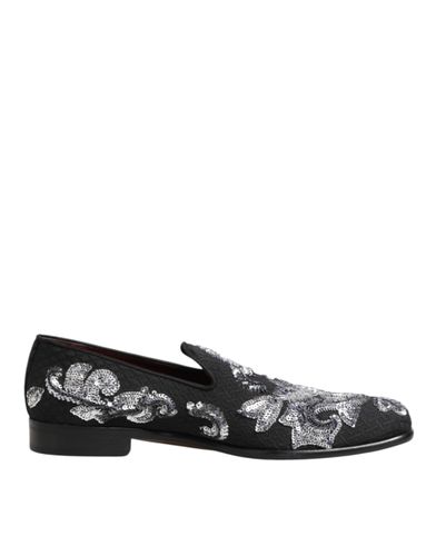 Black Silver Sequined Loafers Men Dress Men's Shoes - Dolce & Gabbana - Modalova