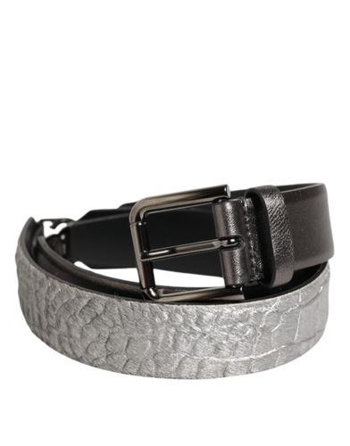 Black Silver Pebbled Texture Leather Buckle Men Men's Belt - Dolce & Gabbana - Modalova