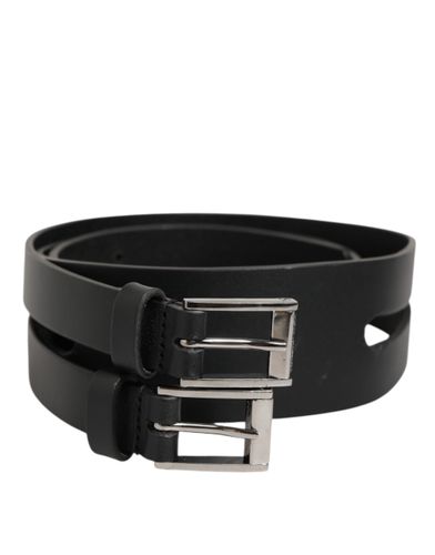Double Strap Leather Silver Buckle Men's Belt - Dolce & Gabbana - Modalova