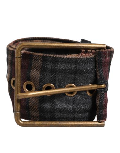Plaid Fabric Logo Plate Brass Buckle Men's Belt - Dolce & Gabbana - Modalova