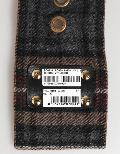 Plaid Fabric Logo Plate Brass Buckle Men's Belt - Dolce & Gabbana - Modalova